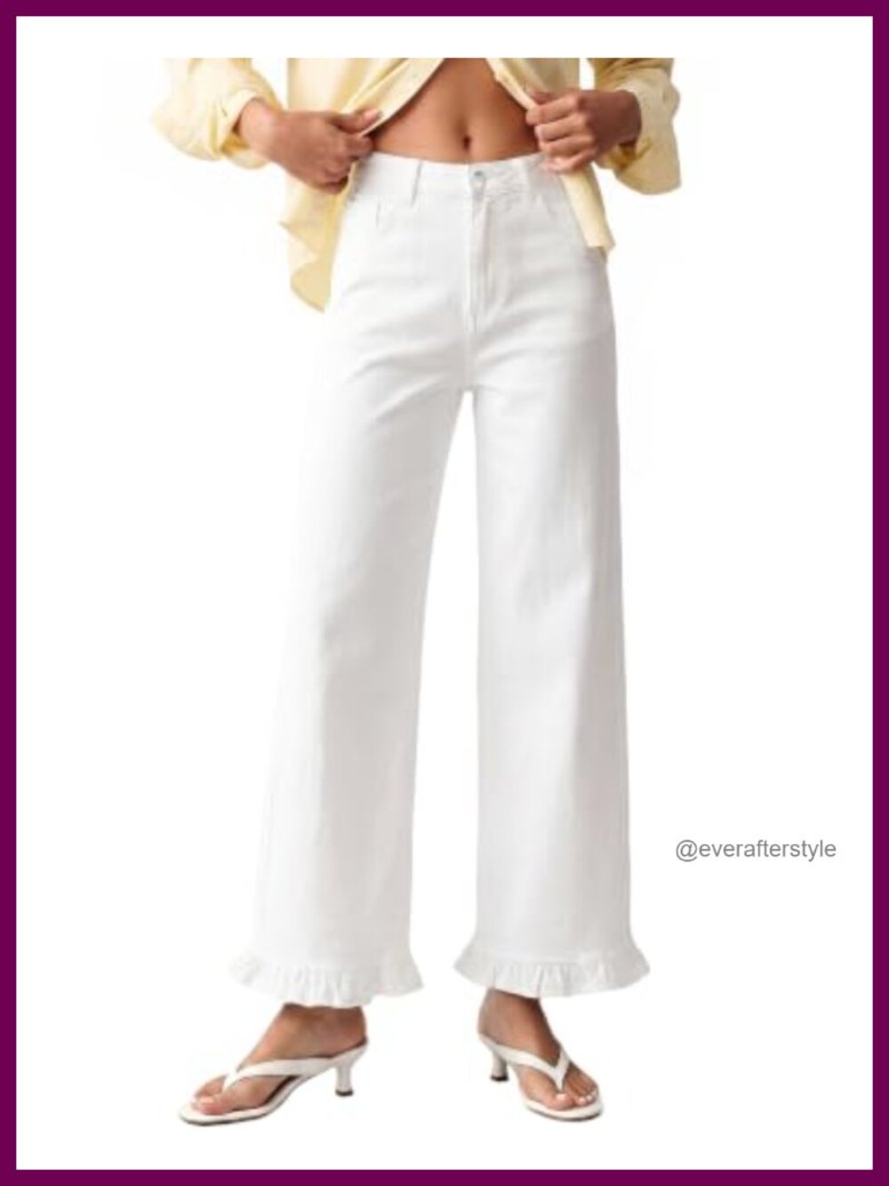 Wide Leg Jeans Ruffle Hem High Waisted Ankle Denim Pants Trendy Baggy Stretch